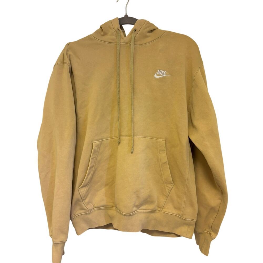 Nike Sportswear Hoodie Tan Yellow Swoosh Pullover Sweatshirt Size Small
